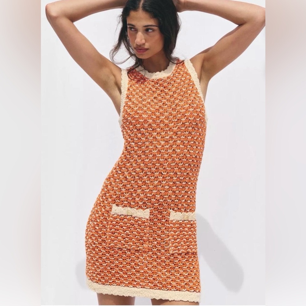 Zara NWOTs Orange Crochet Sleeveless Dress sz S